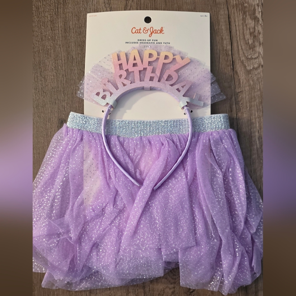 Cat & Jack Pink and Purple Birthday Headband and Tutu Set